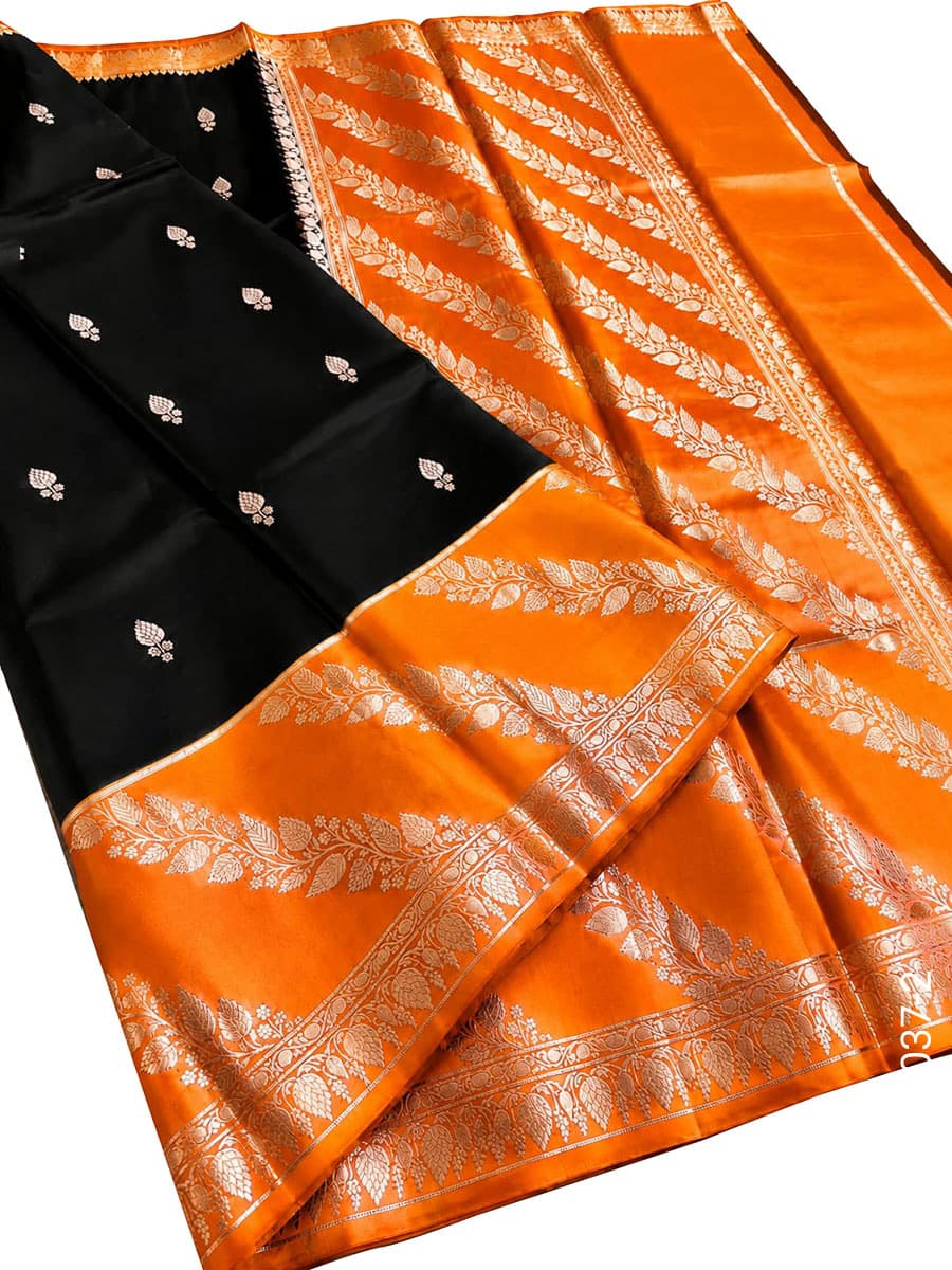 Orange soft silk zari designer saree