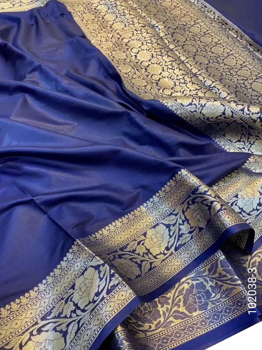 Blue soft silk zari plain saree
