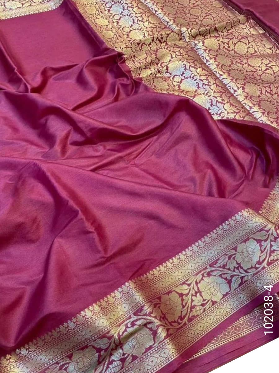Cherry soft silk zari plain saree