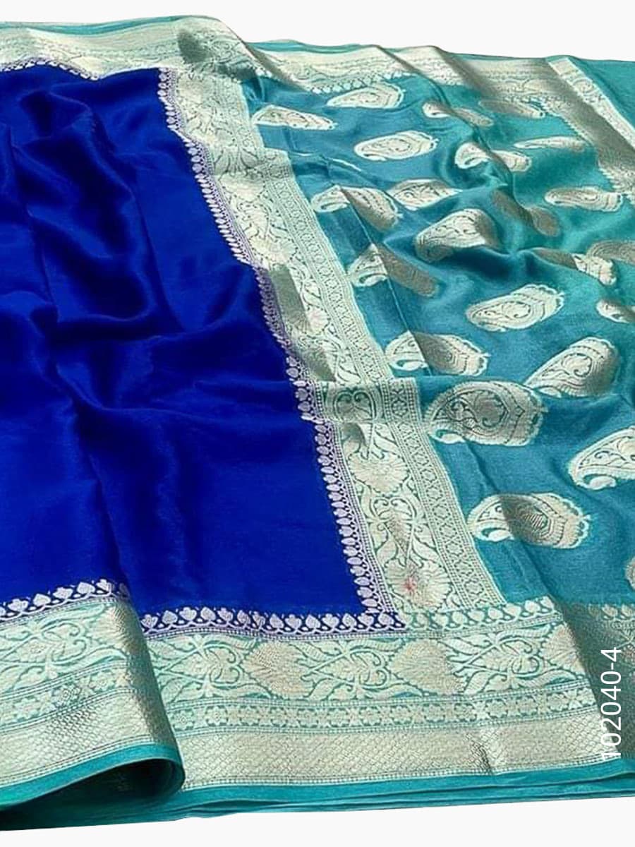 Blue soft silk zari plain saree