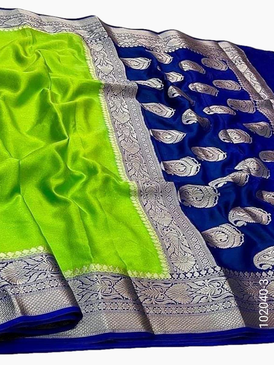 Green soft silk zari plain saree
