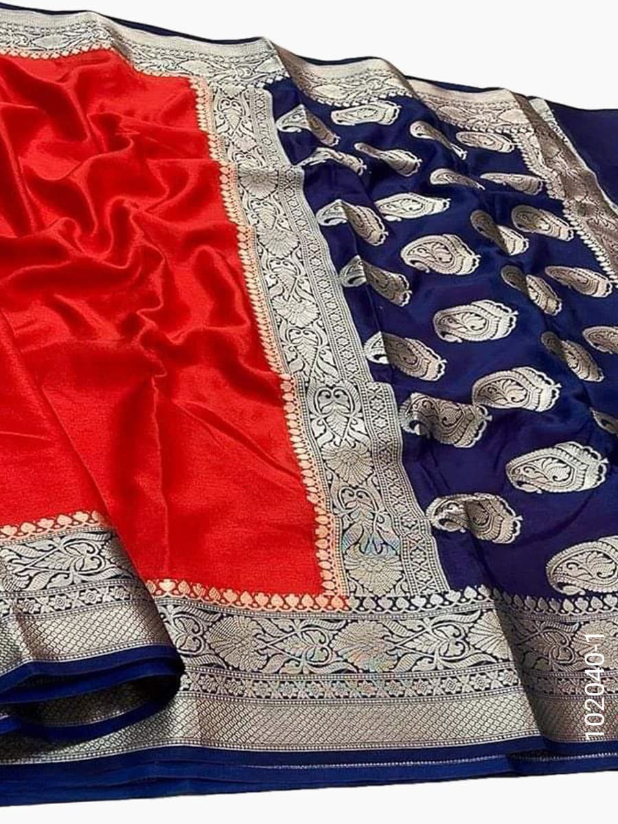 Red soft silk zari plain saree