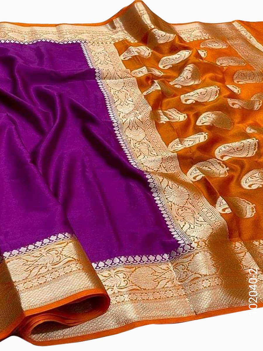 Violet soft silk zari plain saree