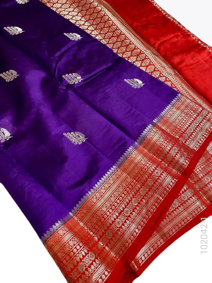 Violet katan silk zari buti saree
