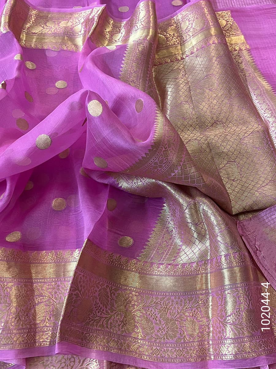 Lavender kora organza zari dollar buti saree