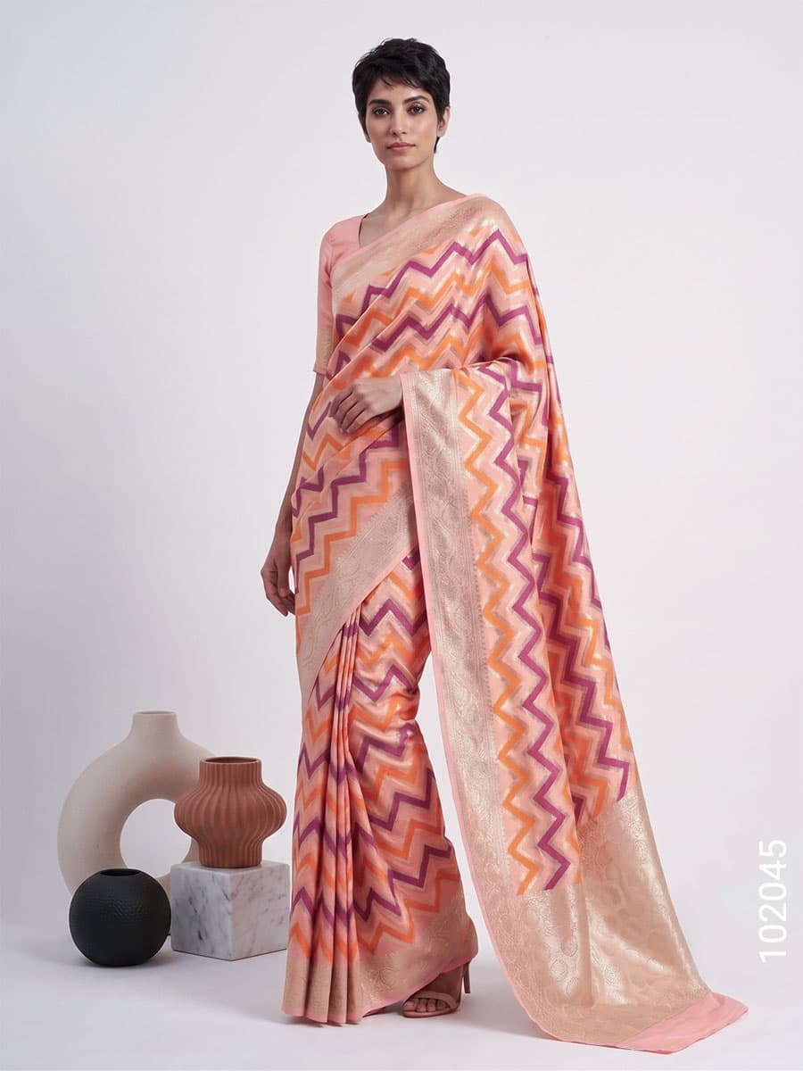 Pink katan silk rangkat designer saree