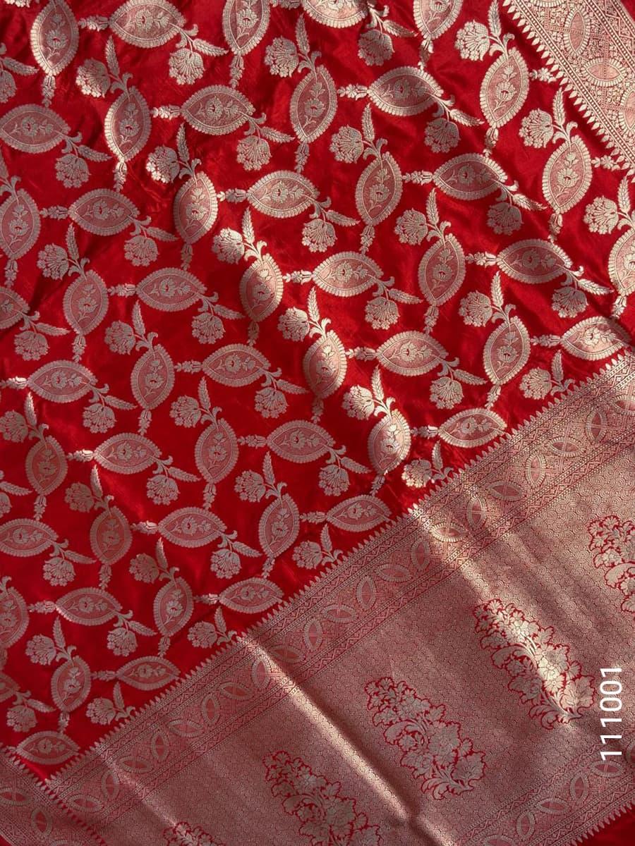 Red katan silk zari jaal saree