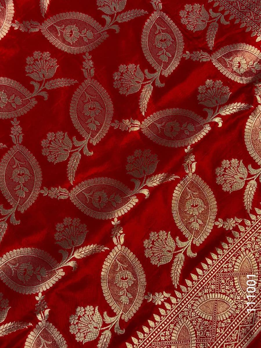 Red katan silk zari jaal saree