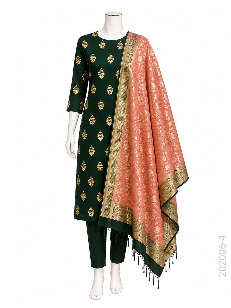 Black mercerized cotton zari buta suit with masrise cotton dupatta