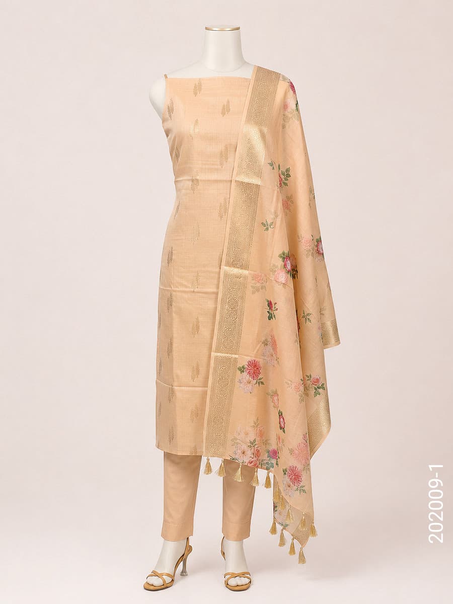 Mercerized Cotton Zari Buta Suit with Chanderi Dupatta