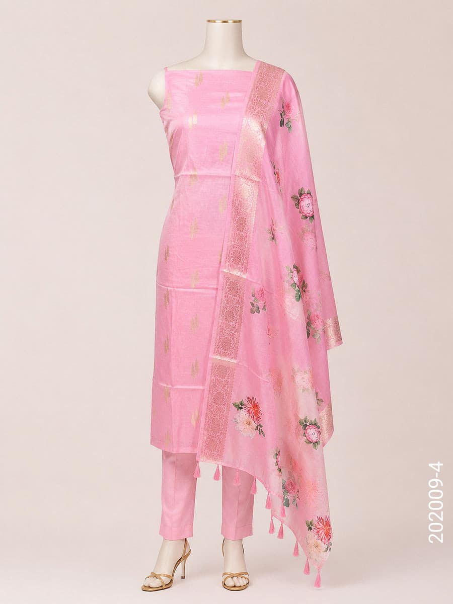 Mercerized Cotton Zari Buta Suit with Chanderi Dupatta