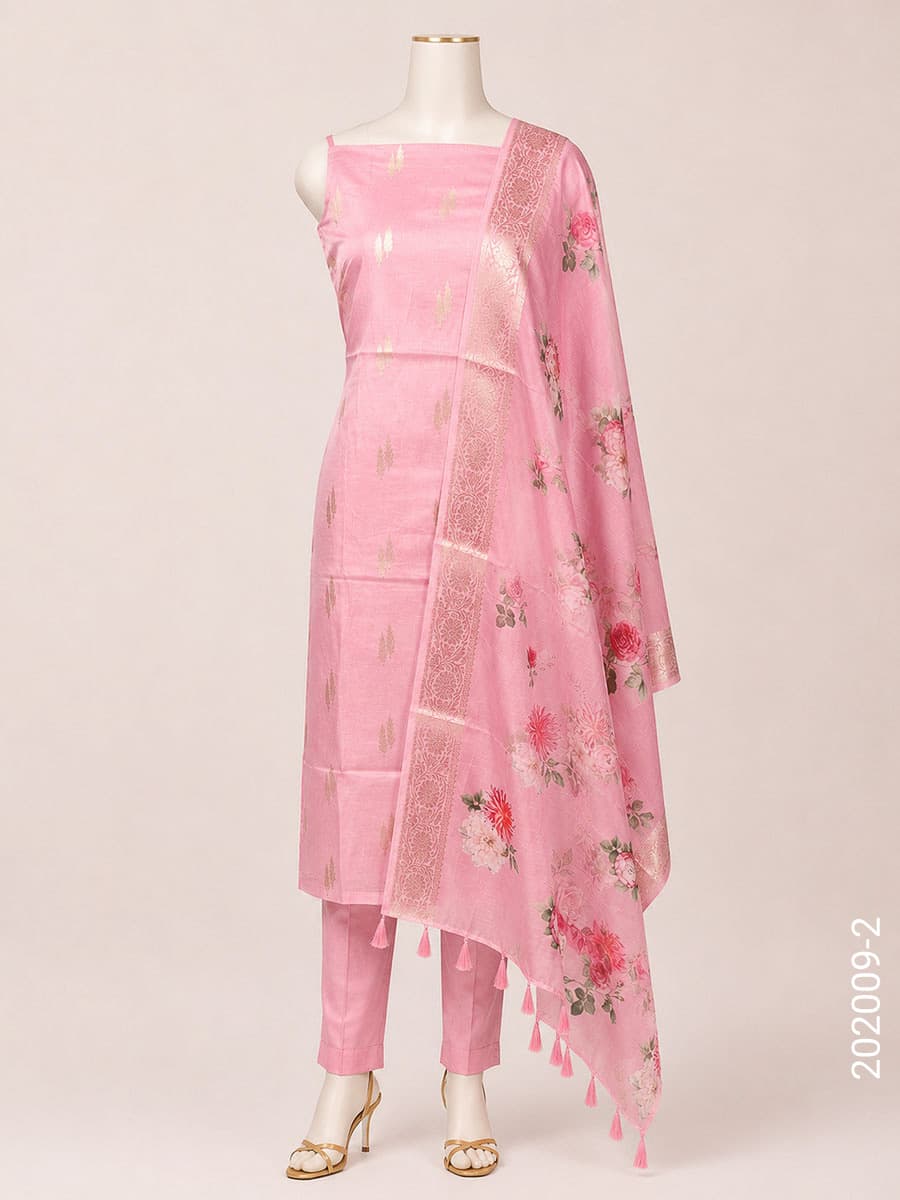 Mercerized Cotton Zari Buta Suit with Chanderi Dupatta