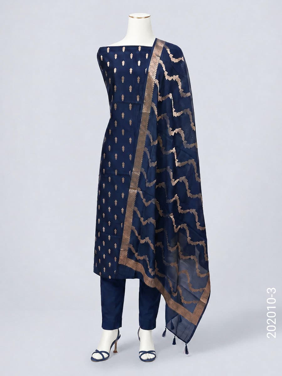 Katan Silk Zari Buti Suit with Katan Silk Dupatta in Emerald Green