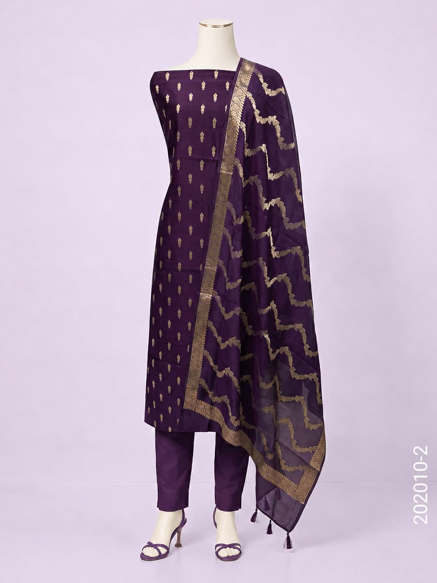 Katan Silk Zari Buti Suit with Katan Silk Dupatta in Emerald Green