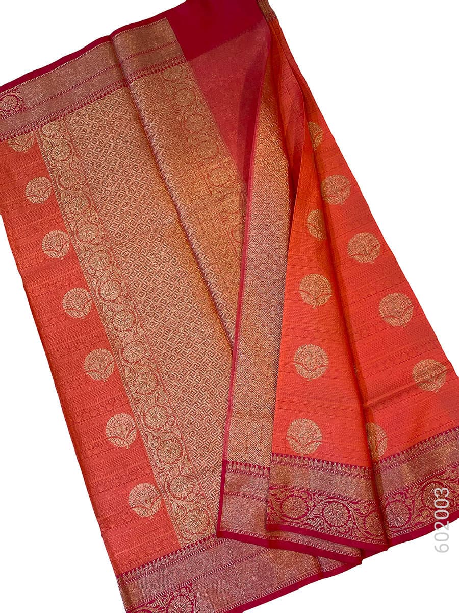Peach peach cotton silk zari saree