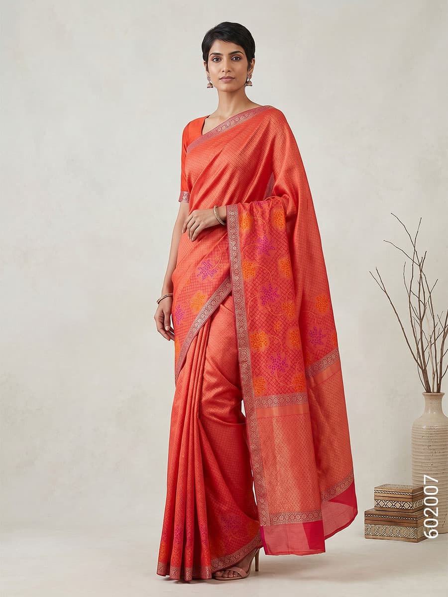 Red red cotton silk zari saree
