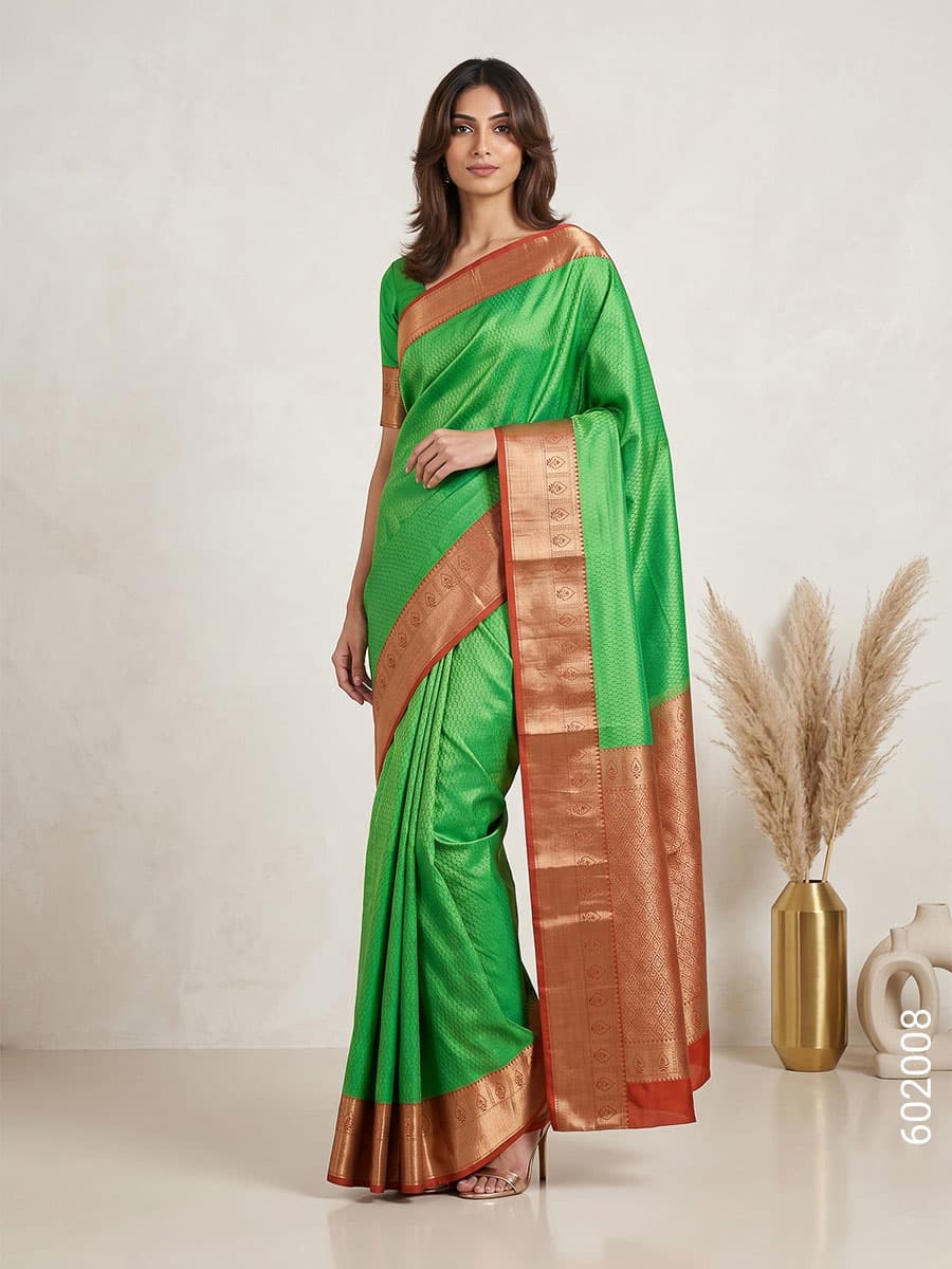 Green green cotton silk zari saree