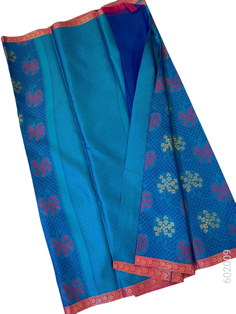 Blue blue cotton silk zari saree